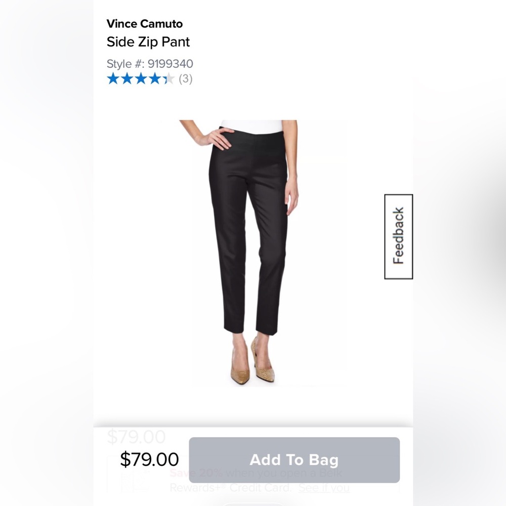 NWT Vince Camuto Black Side Zip Skinny Pant